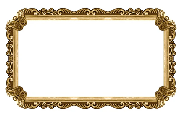 白い背景に隔離された絵画 鏡や写真のためのパノラマの黄金のフレーム クリッピングパスを持つデザイン要素 — ストック写真