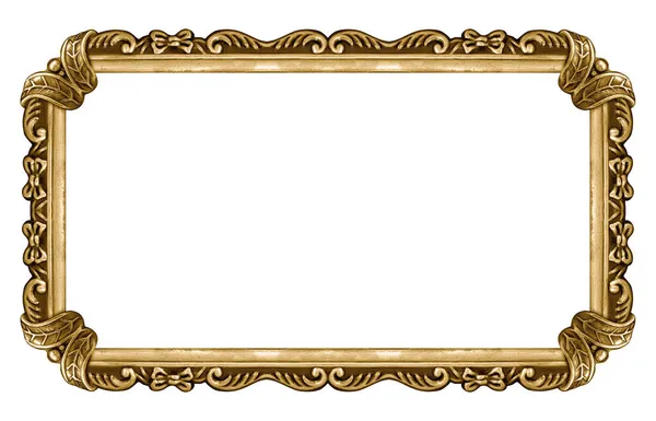 Panoramic Golden Frame Paintings Mirrors Photo Isolated White Background Design — Stock Photo, Image