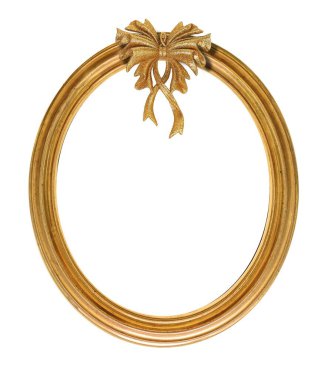 Beyaz arka planda izole edilmiş Noel dekoratif yayı ile altın çerçeve