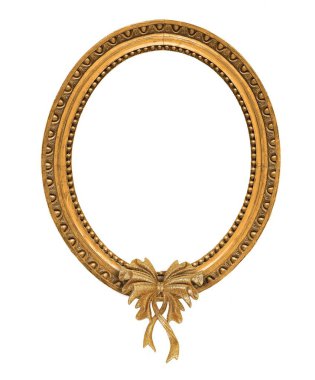 Beyaz arka planda izole edilmiş Noel dekoratif yayı ile altın çerçeve