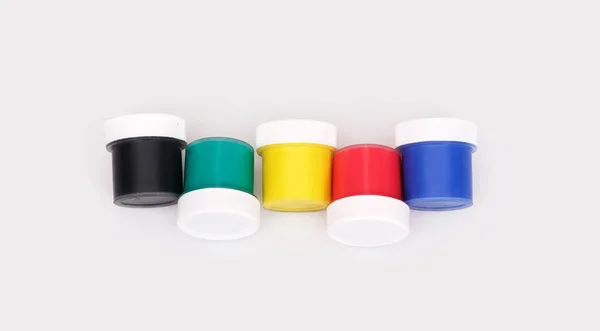 Бутылки Разноцветной Гуашь Изолированы Белом Фоне — стоковое фото