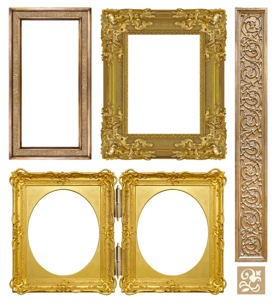 Набор Золотых Рам Картин Зеркал Фотографий Белом Фоне — стоковое фото