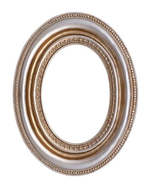 Moldura Oval Prata Para Pinturas Espelhos Fotos Isoladas Fundo Branco — Fotografia de Stock
