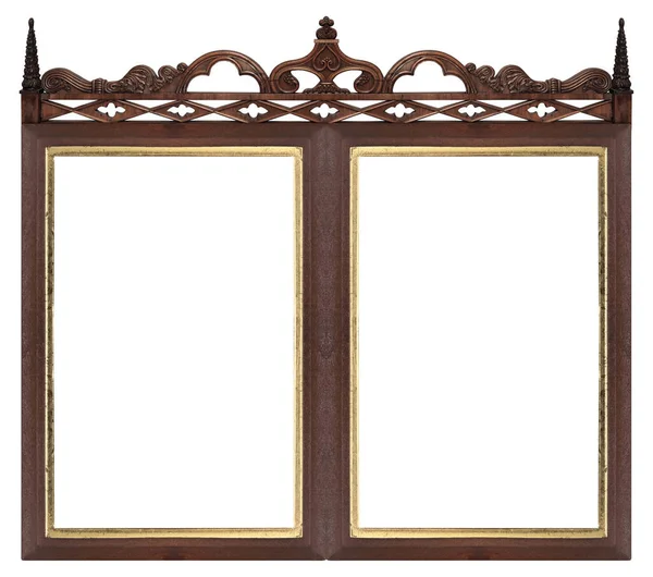 Moldura Madeira Gótica Dupla Díptico Para Pinturas Espelhos Fotos Isoladas — Fotografia de Stock