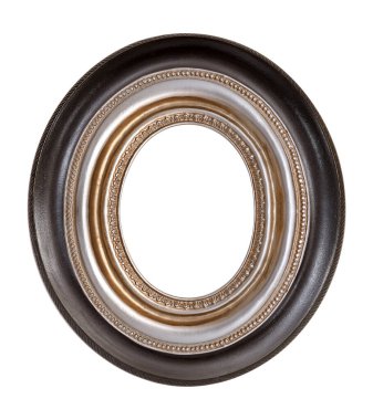 Tablolar, aynalar veya beyaz arka planda izole edilmiş fotoğraf için ahşap oval çerçeve. Kırpma yolu ile tasarım ögesi