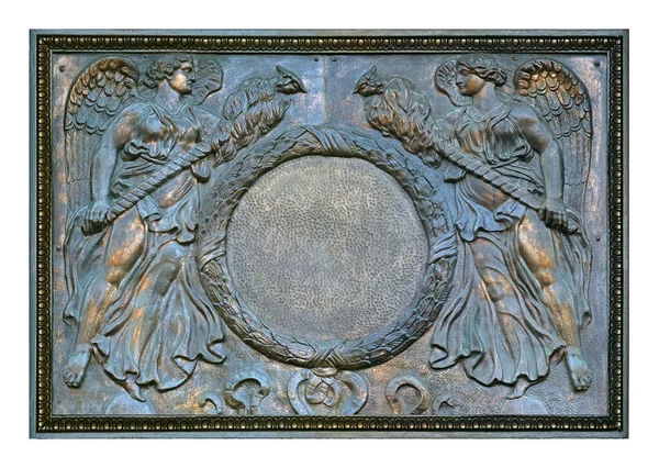 Bronze Decorative Panel Goddesses Glory Victory Isolated White Background — Stock Photo, Image