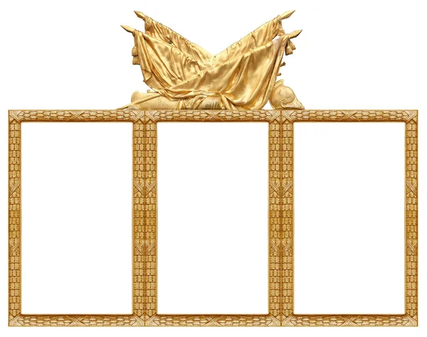 三金框 带有军事胜利的象征 三叶草 用于绘画 镜子或照片 背景为白色 具有剪切路径的设计元素 — 图库照片