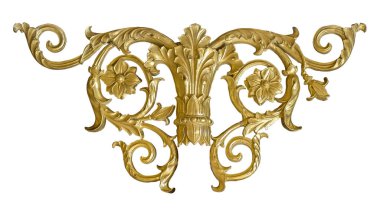 Beyaz arka planda izole edilmiş altın dekoratif element. Kırpma yolu ile tasarım ögesi