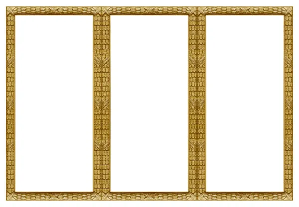 Тройная Золотая Рамка Триптих Картин Зеркал Фотографий Изолированных Белом Фоне — стоковое фото