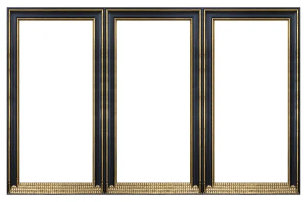 Triple Gothic Wooden Frame Triptych Paintings Mirrors Photos Isolated White — Stock Photo, Image