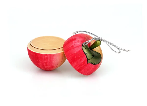 Holzgeschenkbox Apfelform Isoliert Auf Weißem Hintergrund — Stockfoto