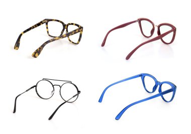 Bir portre üzerine başvurmak için beyaz arkaplanda izole edilmiş gözlük seti