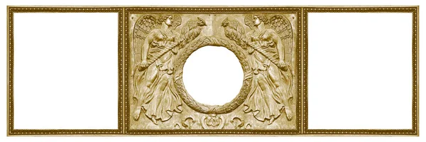 กรอบส ทองสามกรอบ Triptych าหร บภาพวาดกระจกหร อภาพถ ายท แยกออกจากพ นหล ขาว — ภาพถ่ายสต็อก