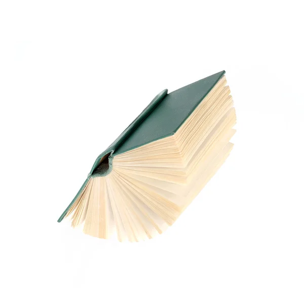Libro Verde Volante Isolato Sfondo Bianco — Foto Stock
