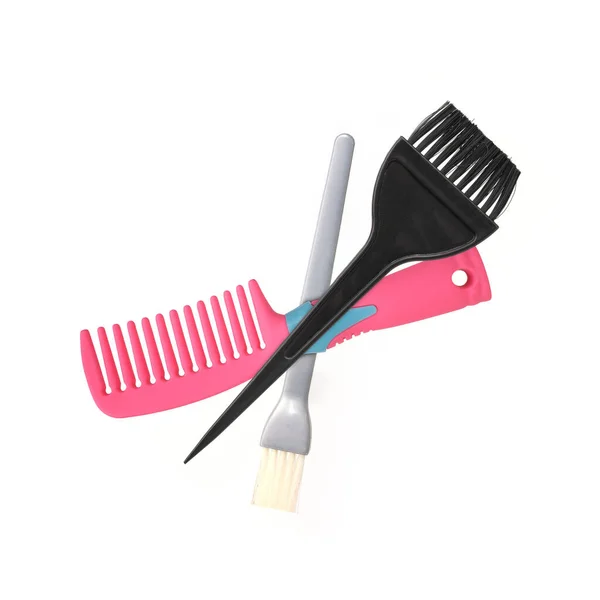 Brushes Professional Hair Colouring Pink Comb Isolated White Background — 图库照片