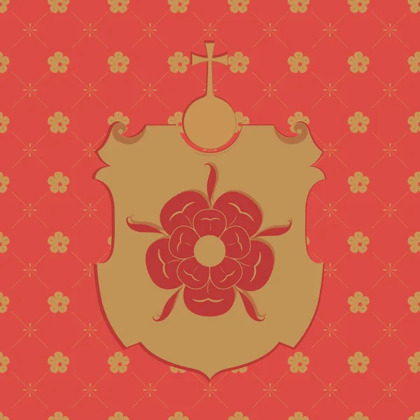 Escudo Heráldico Dorado Con Rosas Crucigramas Globus Aislados Sobre Fondo — Archivo Imágenes Vectoriales