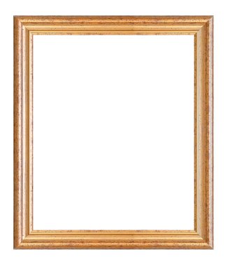 Tablolar, aynalar veya beyaz arka planda izole edilmiş fotoğraf için altın çerçeve. Kırpma yolu ile tasarım ögesi