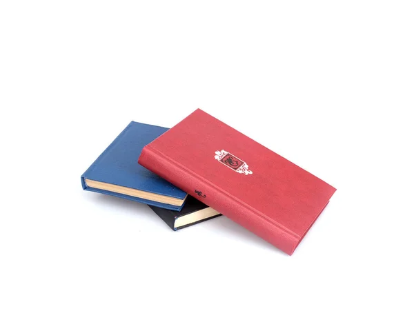 Stacks Red Black Blue Books Isolated White Background — 图库照片