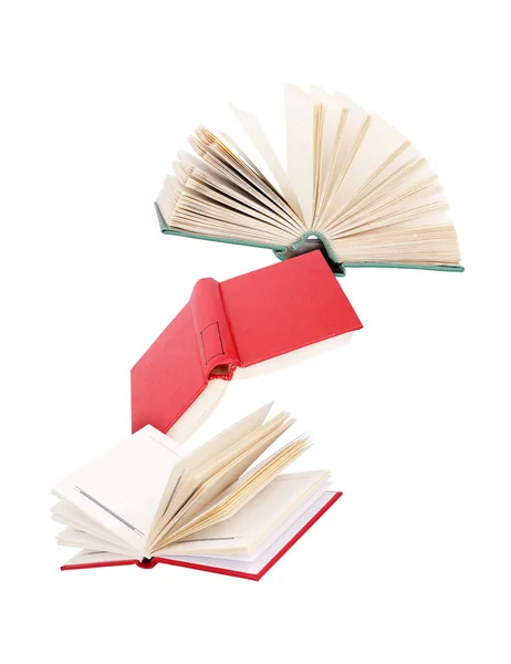 Fliegende Rote Und Grüne Bücher Isoliert Auf Weißem Hintergrund — Stockfoto