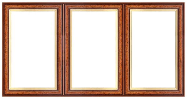Dreifacher Holzrahmen Triptychon Für Gemälde Spiegel Oder Fotos Isoliert Auf — Stockfoto