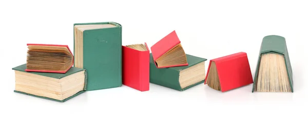 Набір Стосів Червоних Зелених Книг Ізольовані Білому Тлі — стокове фото