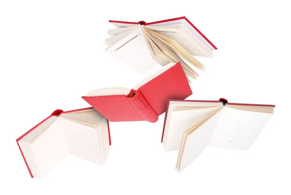 Летающие Красные Книги Белом Фоне — стоковое фото