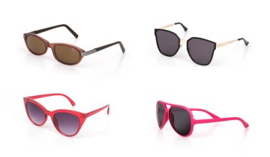 Bir portreye başvurmak için beyaz arkaplanda izole edilmiş güneş gözlüğü seti