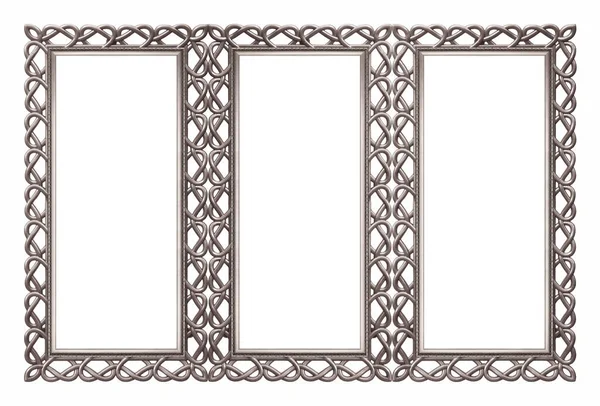 Cadre Triple Coeur Argenté Triptyque Pour Tableaux Miroirs Photos Isolés — Photo