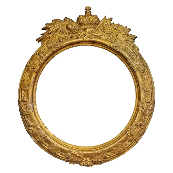 Gouden Frame Met Een Kroon Voor Schilderijen Spiegels Foto Geïsoleerd — Stockfoto