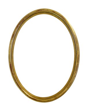 Beyaz arka planda izole edilmiş resimler, aynalar ya da fotoğraf için altın oval çerçeve. Kırpma yolu ile tasarım ögesi