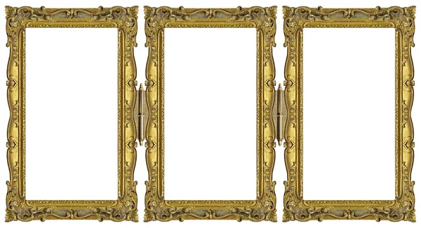 Quadro Triplo Dourado Tríptico Para Pinturas Espelhos Fotos Isoladas Sobre — Fotografia de Stock