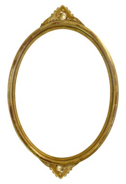 Beyaz arka planda izole edilmiş resimler, aynalar ya da fotoğraf için altın oval çerçeve. Kırpma yolu ile tasarım ögesi