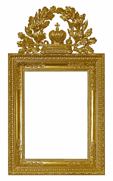 Gouden Frame Met Een Kroon Voor Schilderijen Spiegels Foto Geïsoleerd — Stockfoto