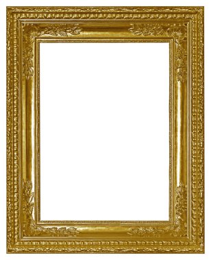 Tablolar, aynalar veya beyaz arka planda izole edilmiş fotoğraf için altın çerçeve. Kırpma yolu ile tasarım ögesi