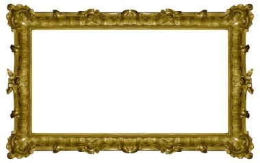 Beyaz arka planda izole edilmiş resimler, aynalar veya fotoğraf için panoramik altın çerçeve. Kırpma yolu ile tasarım ögesi