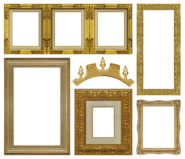 Conjunto Molduras Douradas Para Pinturas Espelhos Fotos Isoladas Sobre Fundo — Fotografia de Stock