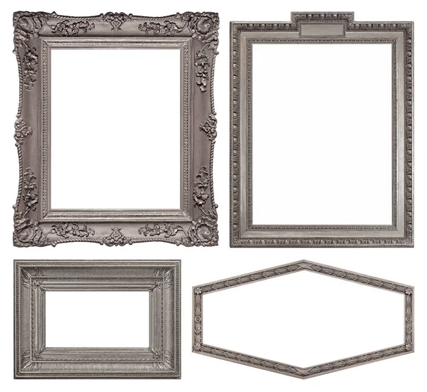 Set Silver Frames Paintings Mirrors Photo Isolated White Background — Stock Photo, Image