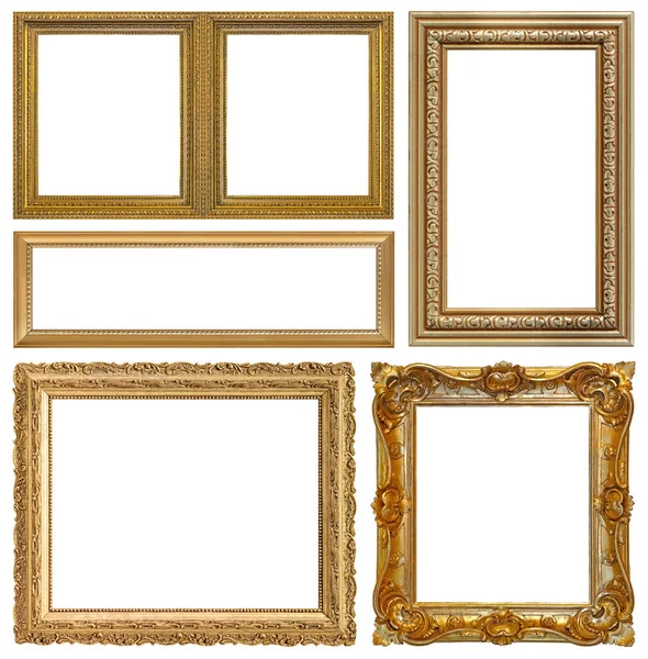 Set Golden Frames Paintings Mirrors Photo Isolated White Background — Stock Photo, Image