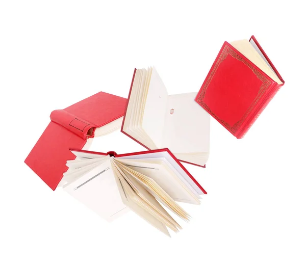 Voando Livros Vermelhos Isolados Fundo Branco — Fotografia de Stock