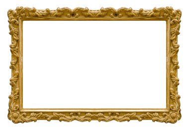 Tablolar, aynalar veya beyaz arka planda izole edilmiş fotoğraf için altın çerçeve. Kırpma yolu ile tasarım ögesi