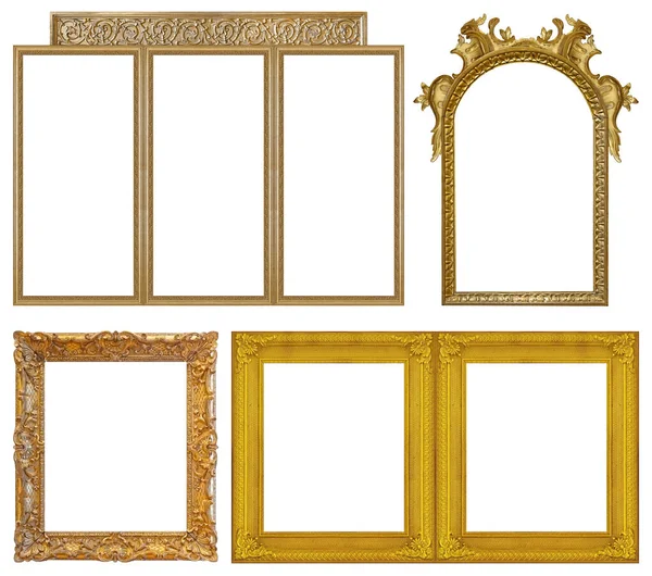 Uppsättning Gyllene Ramar För Målningar Speglar Eller Foto Isolerad Vit — Stockfoto