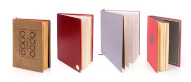 Beyaz arka planda izole edilmiş ayakta duran kitaplar