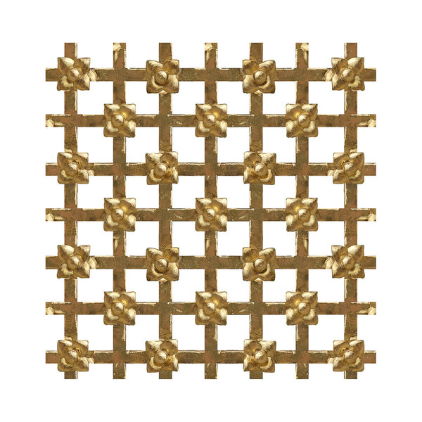 Golden decorative element with floral pattern isolated on white background. Design element with clipping path