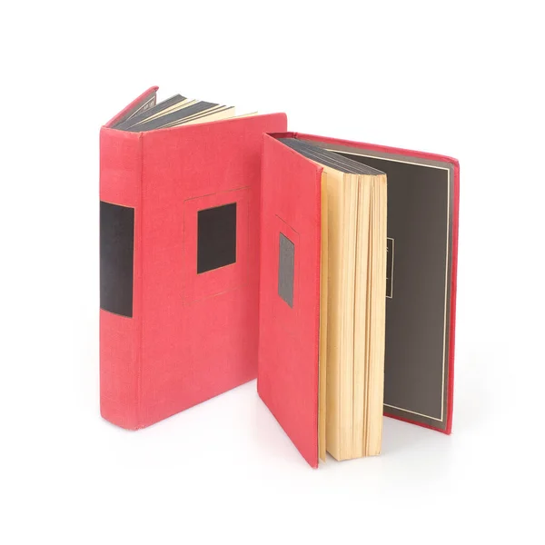 Дві Стоячі Червоні Книги Ізольовані Білому Тлі — стокове фото