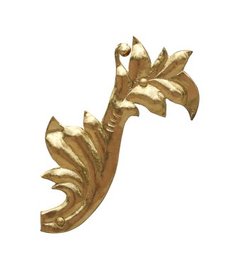 Beyaz arka planda izole edilmiş çiçek desenli altın dekoratif bir element. Kırpma yolu ile tasarım ögesi