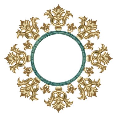 Beyaz arka planda izole edilmiş resimler, aynalar ya da fotoğraf için altın yuvarlak çerçeve. Kırpma yolu ile tasarım ögesi