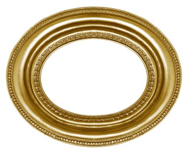 Beyaz arka planda izole edilmiş resimler, aynalar ya da fotoğraf için altın oval çerçeve. Kırpma yolu ile tasarım ögesi