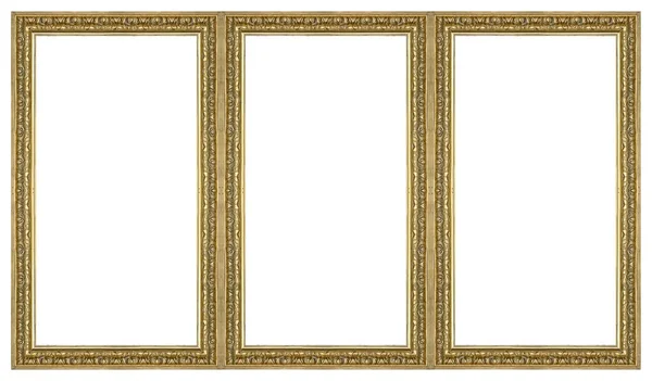 Quadro Triplo Dourado Tríptico Para Pinturas Espelhos Fotos Isoladas Sobre — Fotografia de Stock