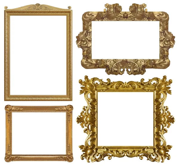 白色背景下孤立的一组金色画框 镜子或照片 — 图库照片