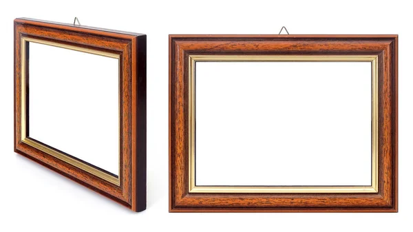 正面的木制画框 镜子或照片 白色背景下的透视 — 图库照片
